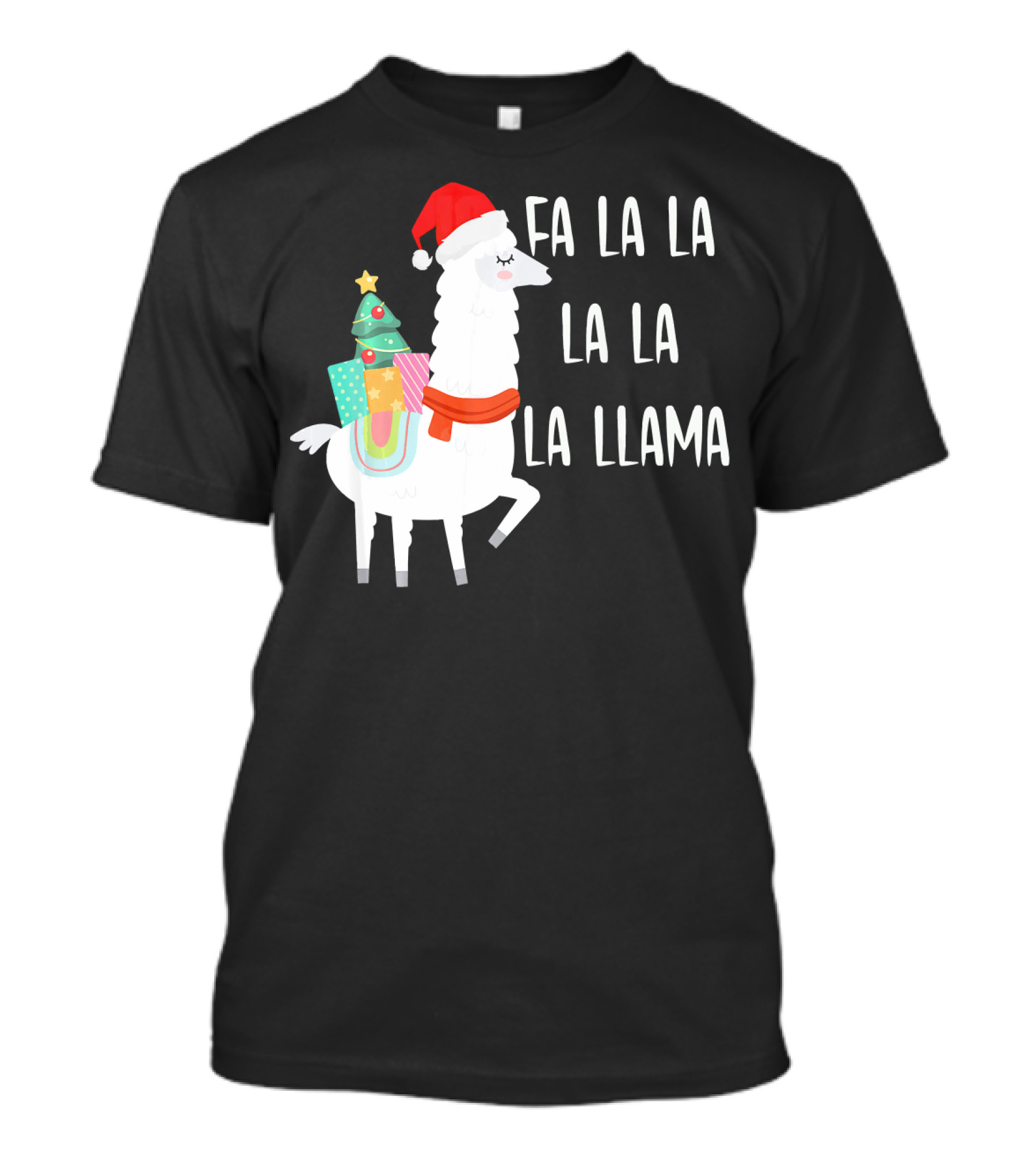 Santa Hat Alpaca Christmas Tree Fa La La La La La Llama T-Shirt