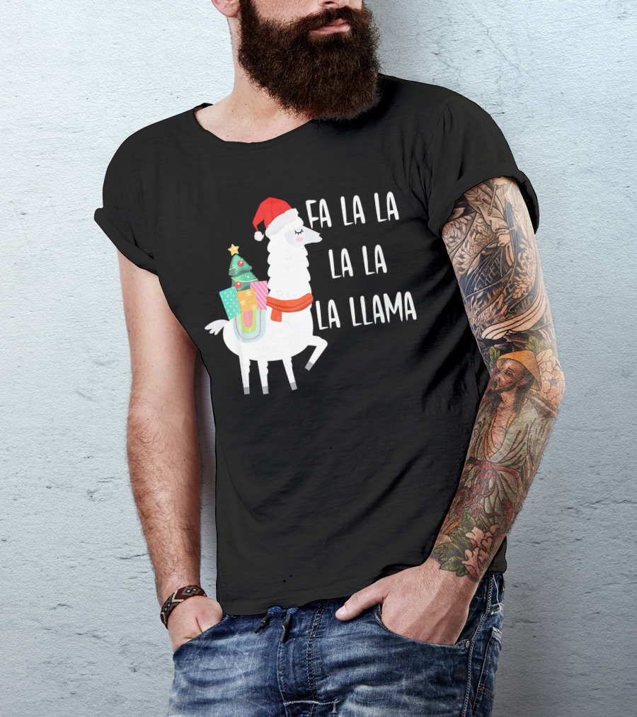 Santa Hat Alpaca Christmas Tree Fa La La La La La Llama T-Shirt