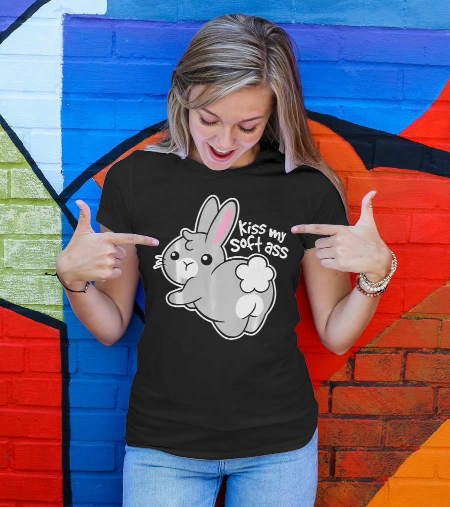 Funny Bunny Easter Day Kiss My Soft Ass Iconic Rabbit Humor T-Shirt