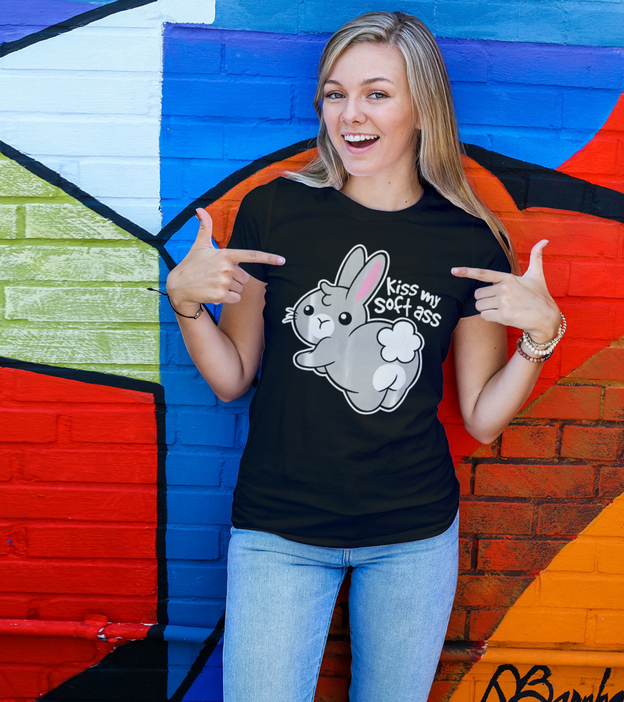 Funny Bunny Easter Day Kiss My Soft Ass Iconic Rabbit Humor T-Shirt