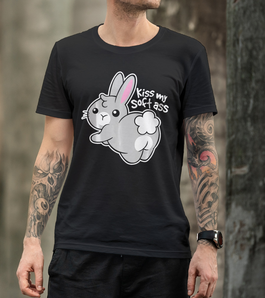 Funny Bunny Easter Day Kiss My Soft Ass Iconic Rabbit Humor T-Shirt