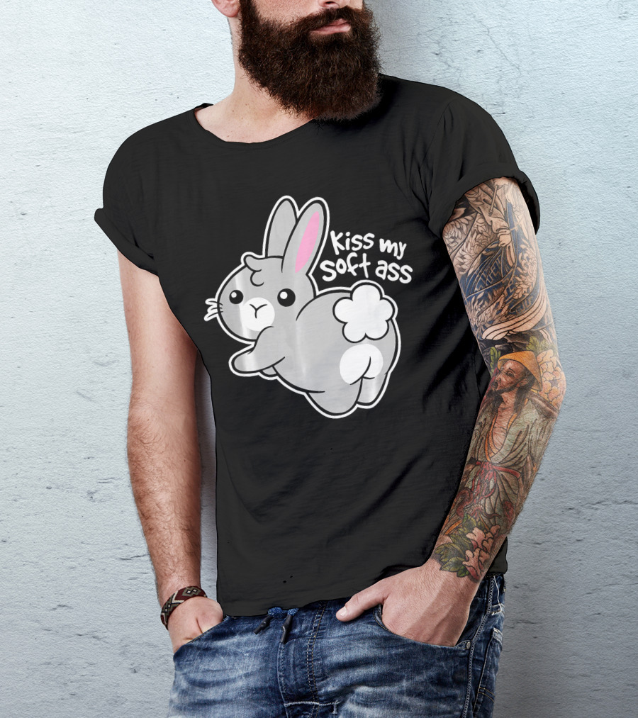 Funny Bunny Easter Day Kiss My Soft Ass Iconic Rabbit Humor T-Shirt