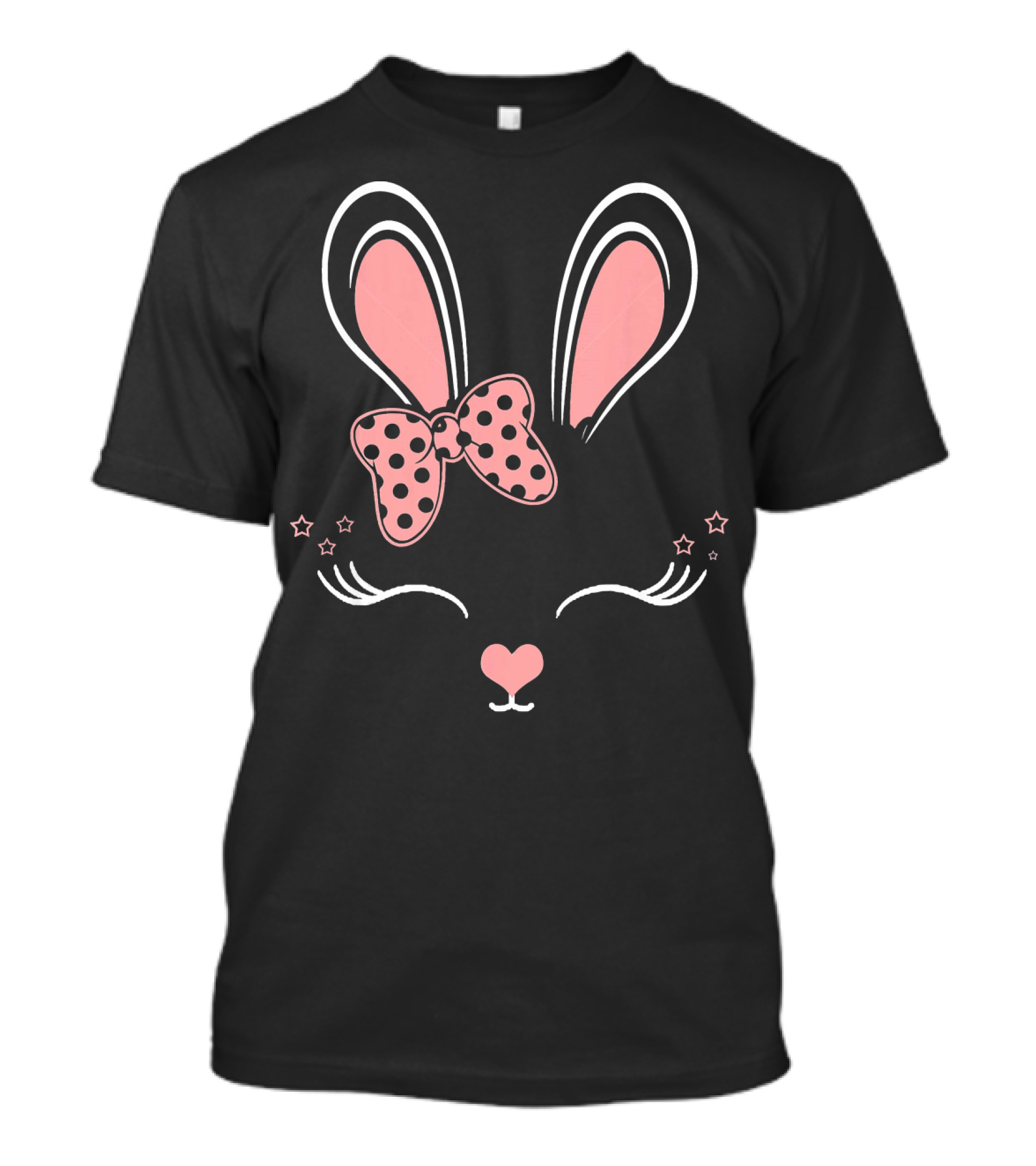 Easter Bunny Face Rabb Cute Pink Bow Ears And Stars T-Shirt