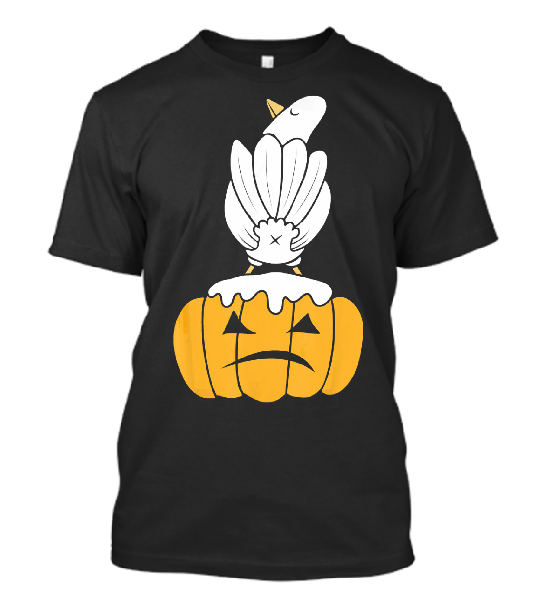 Funny Pigeon Sits Atop Grumpy Halloween Pumpkin With Humor T-Shirt