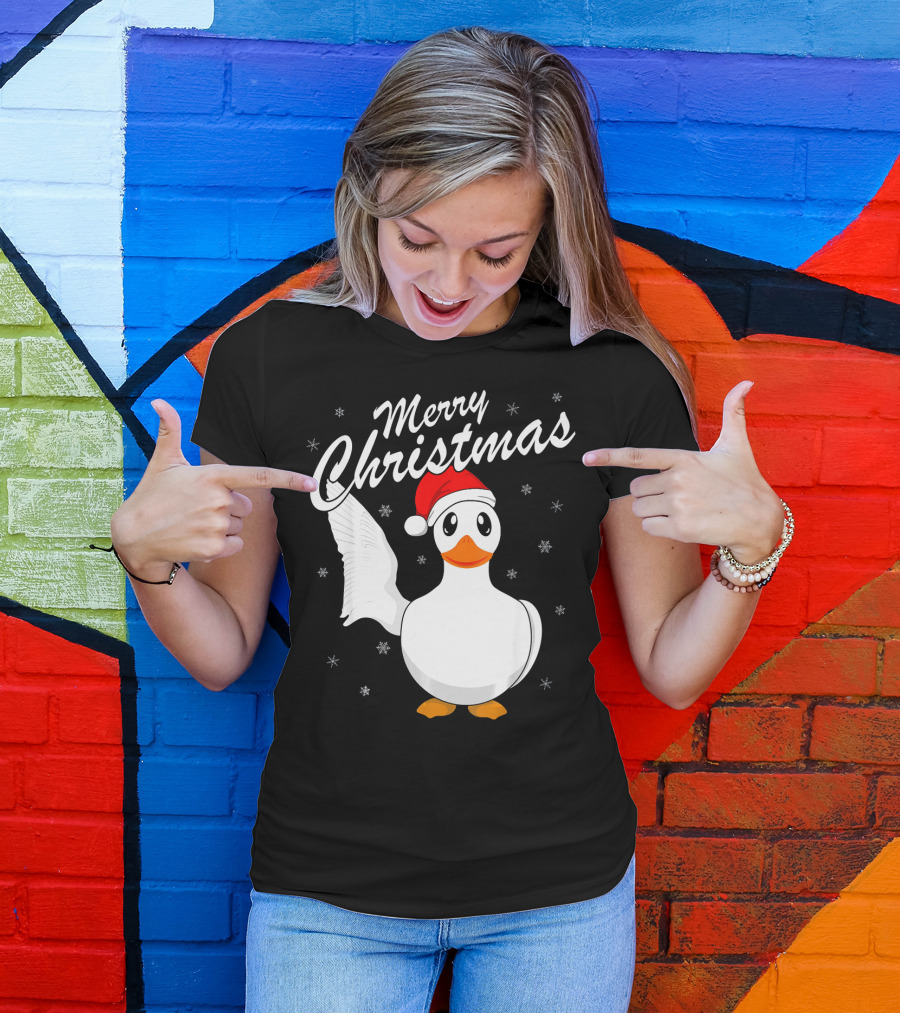 Merry Christmas Funny Animal Santa Duck Snowflakes T-Shirt