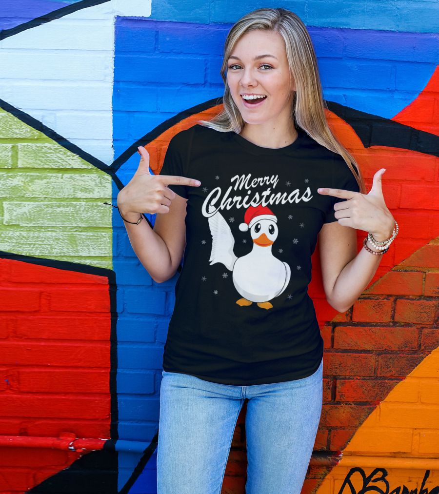 Merry Christmas Funny Animal Santa Duck Snowflakes T-Shirt