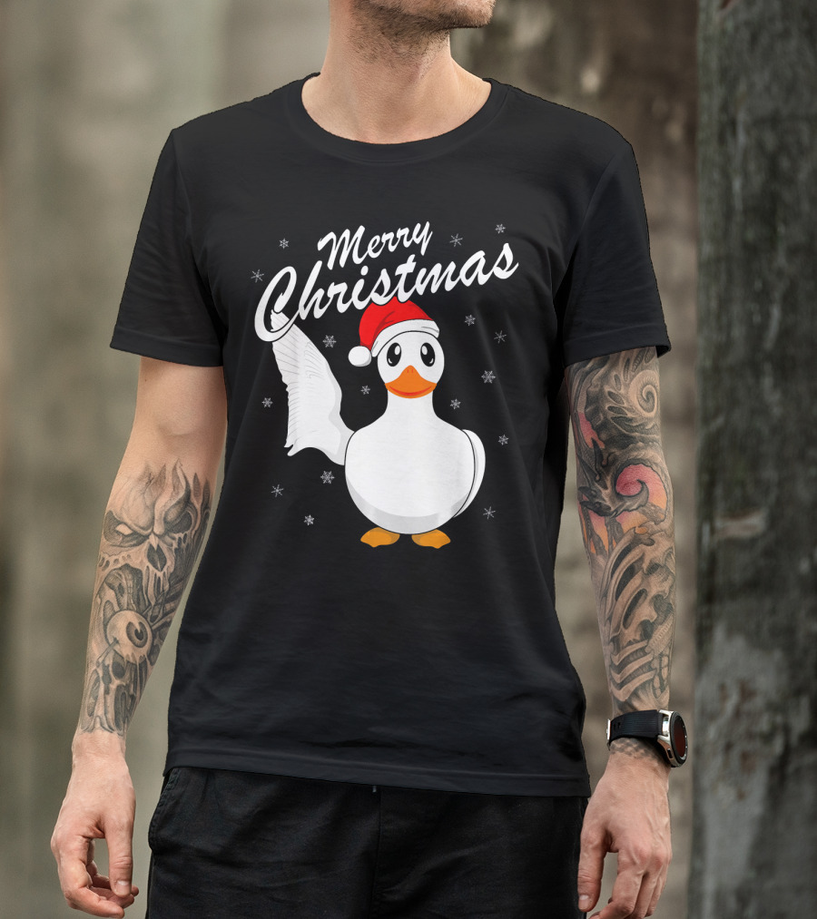 Merry Christmas Funny Animal Santa Duck Snowflakes T-Shirt