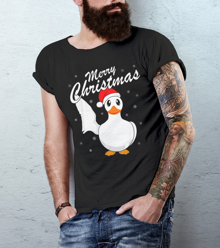 Merry Christmas Funny Animal Santa Duck Snowflakes T-Shirt