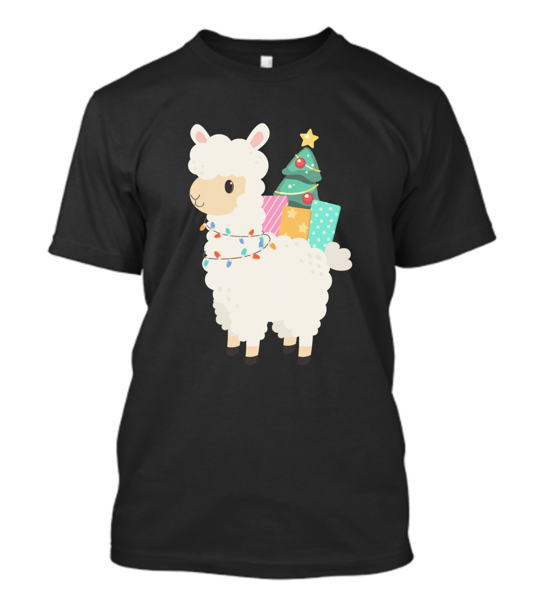 FA LA LA Llama Christmas Xmas Cute Alpac Tree And Lights T-Shirt