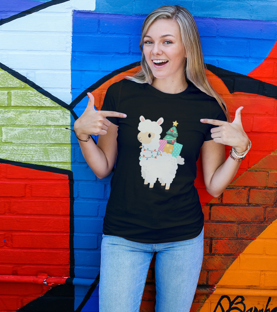 FA LA LA Llama Christmas Xmas Cute Alpac Tree And Lights T-Shirt