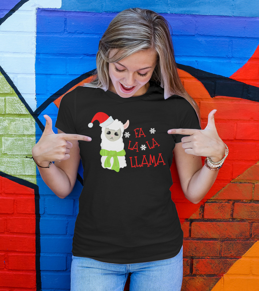 Fa La La Llama Christmas Santa Hat Alpaca T-Shirt