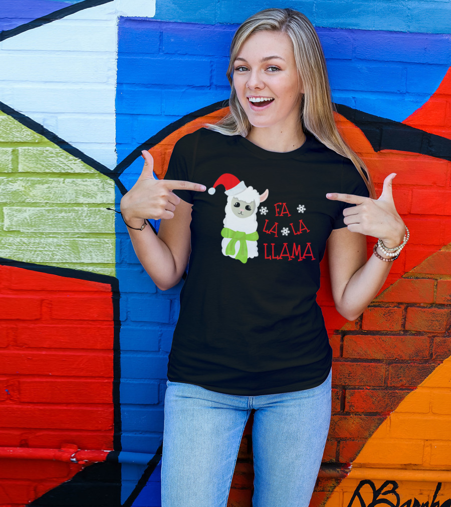 Fa La La Llama Christmas Santa Hat Alpaca T-Shirt