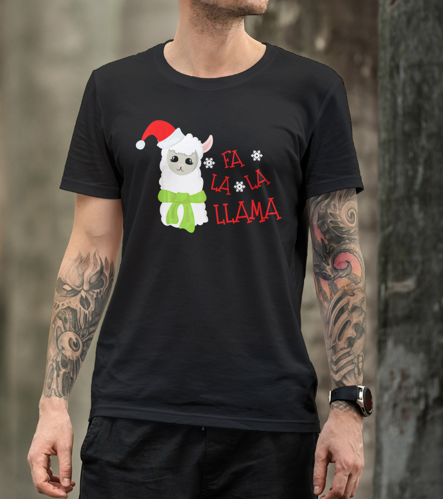Fa La La Llama Christmas Santa Hat Alpaca T-Shirt