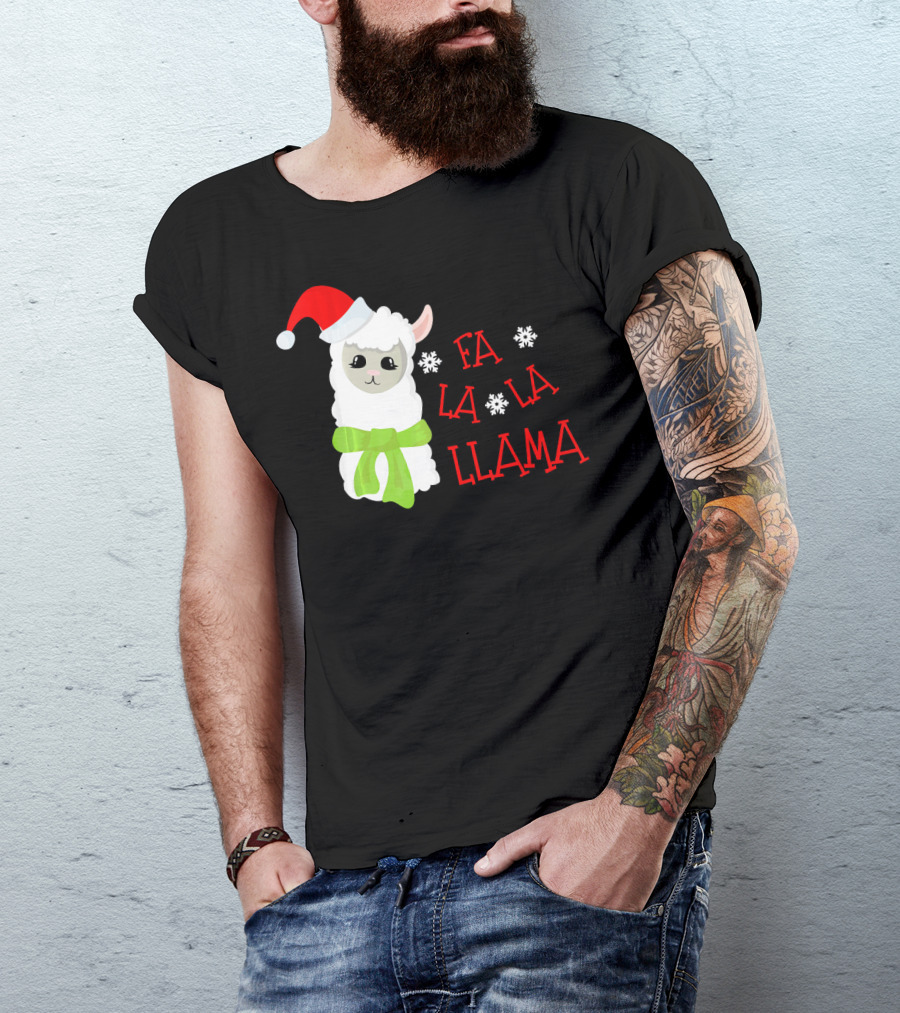 Fa La La Llama Christmas Santa Hat Alpaca T-Shirt