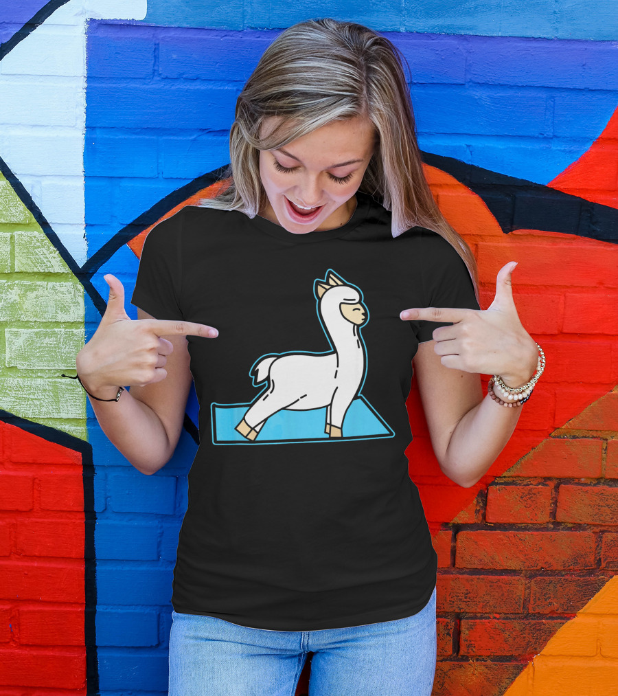 Funny Llama Alpaca Yoga Pose Mat T-Shirt