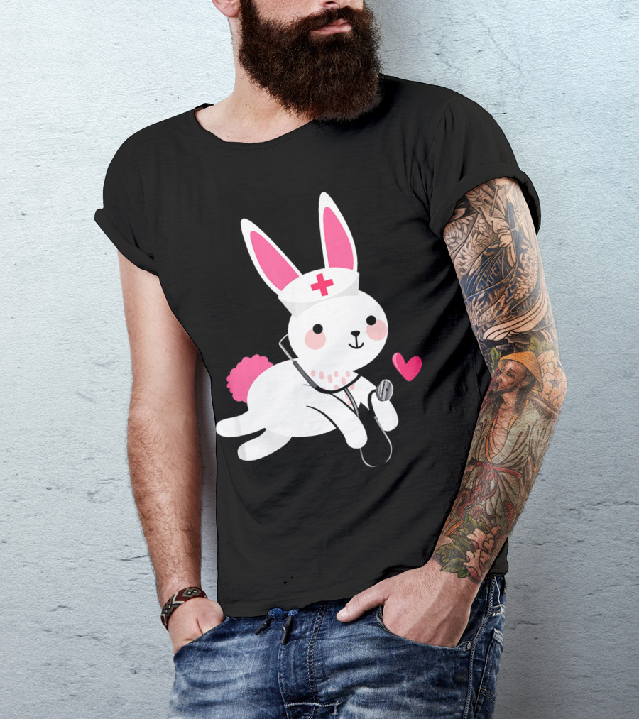 Cute Nurse Bunny Easter Humor Stethoscope And Heart T-Shirt