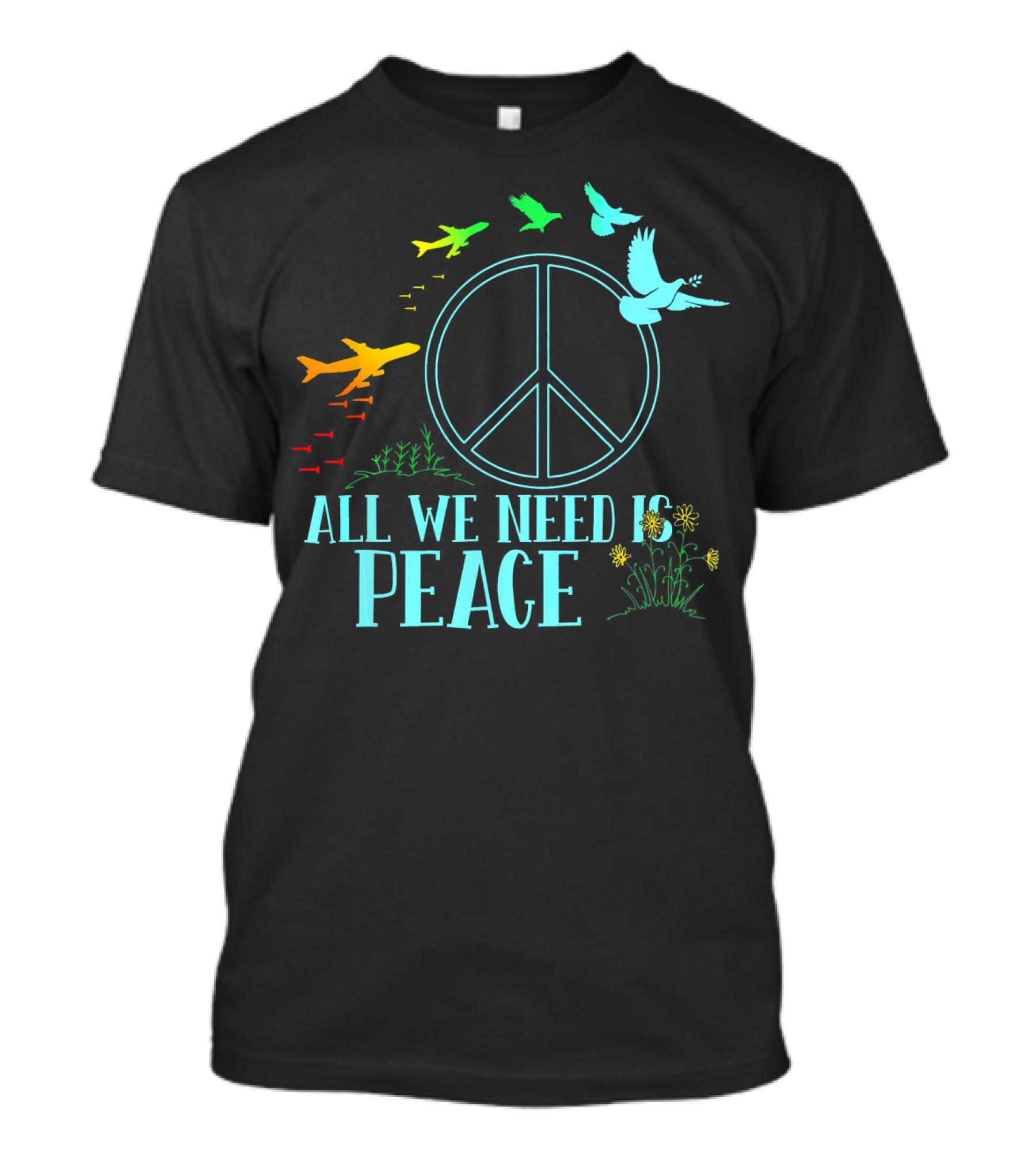 All We Need Is Peace Sign With Dove And Plane T-Shirt