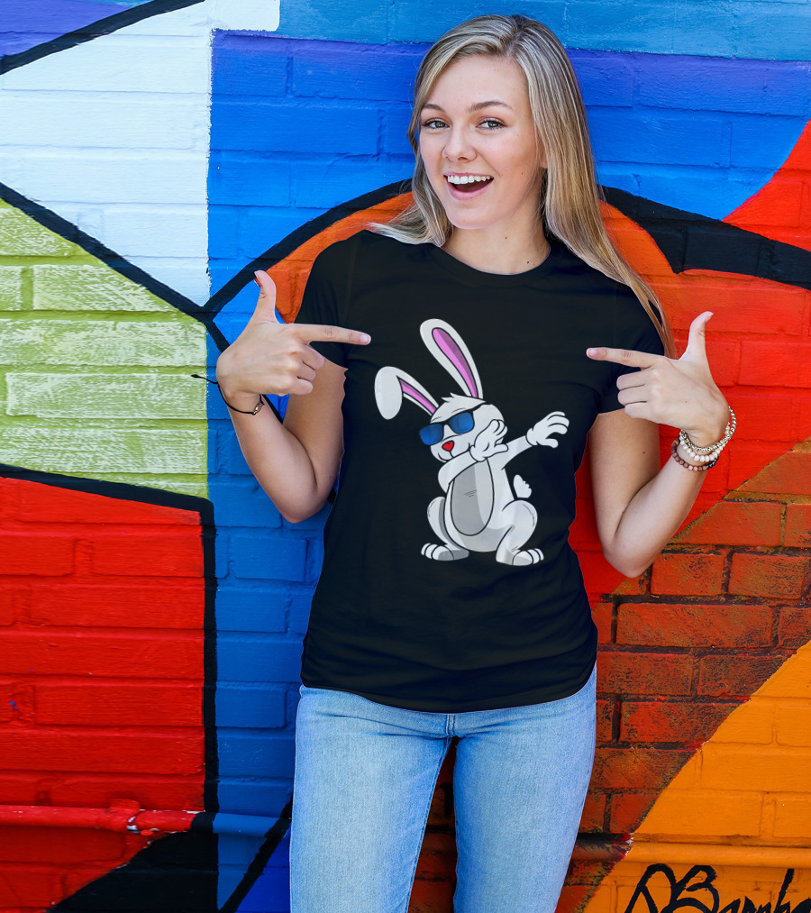 Easter Bunny Dabbing Cool Sunglasses Easter Day T-Shirt