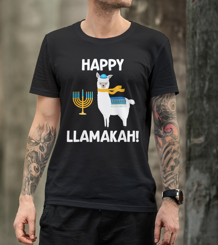 Happy Llamakah Hanukkah Llama Menorah Star Of David T-Shirt
