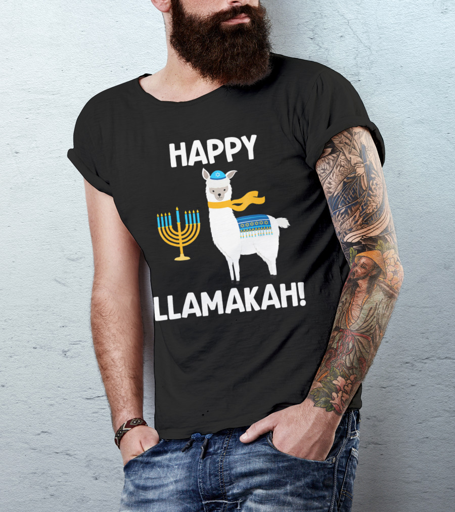 Happy Llamakah Hanukkah Llama Menorah Star Of David T-Shirt