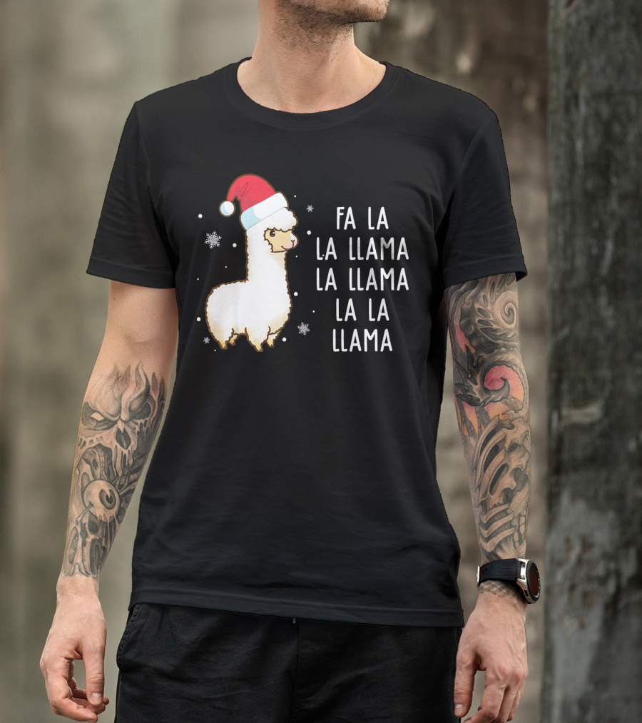 Fa La La Llama Santa Hat Christmas Cute Alpaca T-Shirt