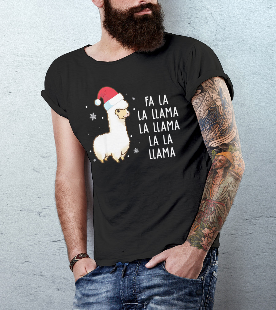 Fa La La Llama Santa Hat Christmas Cute Alpaca T-Shirt