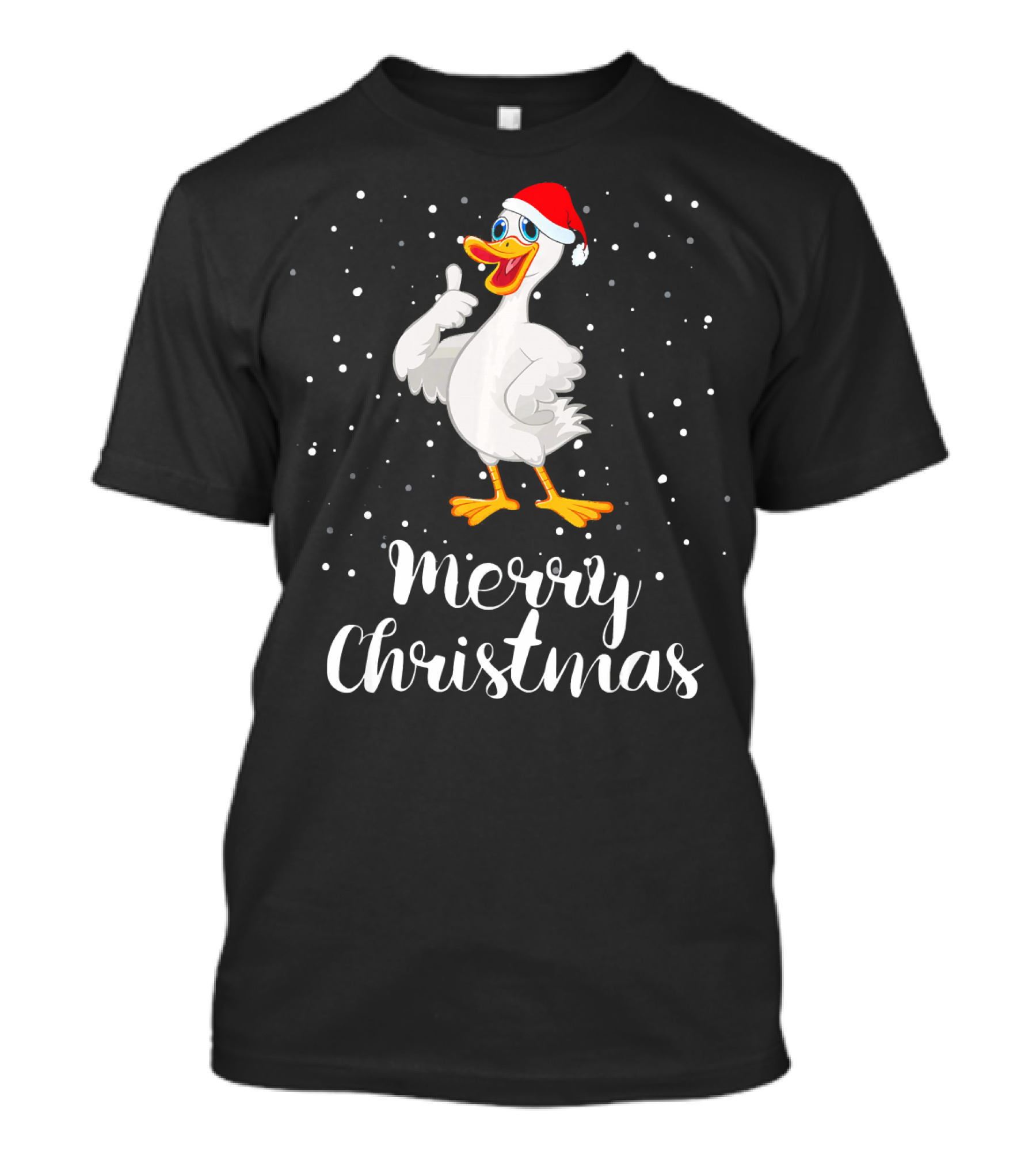Merry Christmas Goose With Santa Hat And Snowflakes T-Shirt