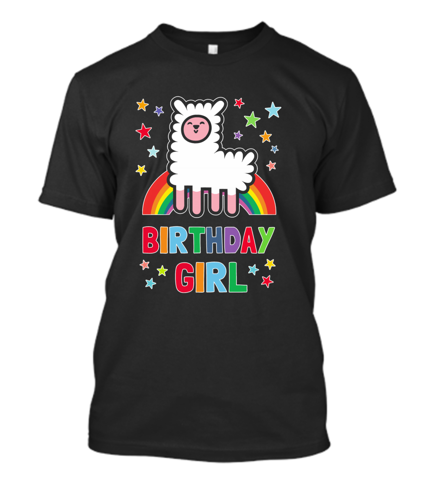 Birthday Girl Alpaca Llama With Rainbow And Stars T-Shirt