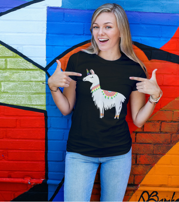 Funny Unicorn Llama Alpaca With Colorful Decorations T-Shirt