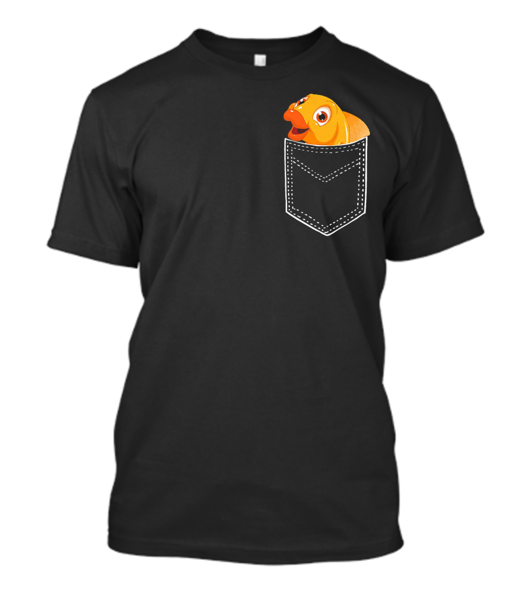 Funny Goldfish Swimming Playfully In A Pocket T-Shirt