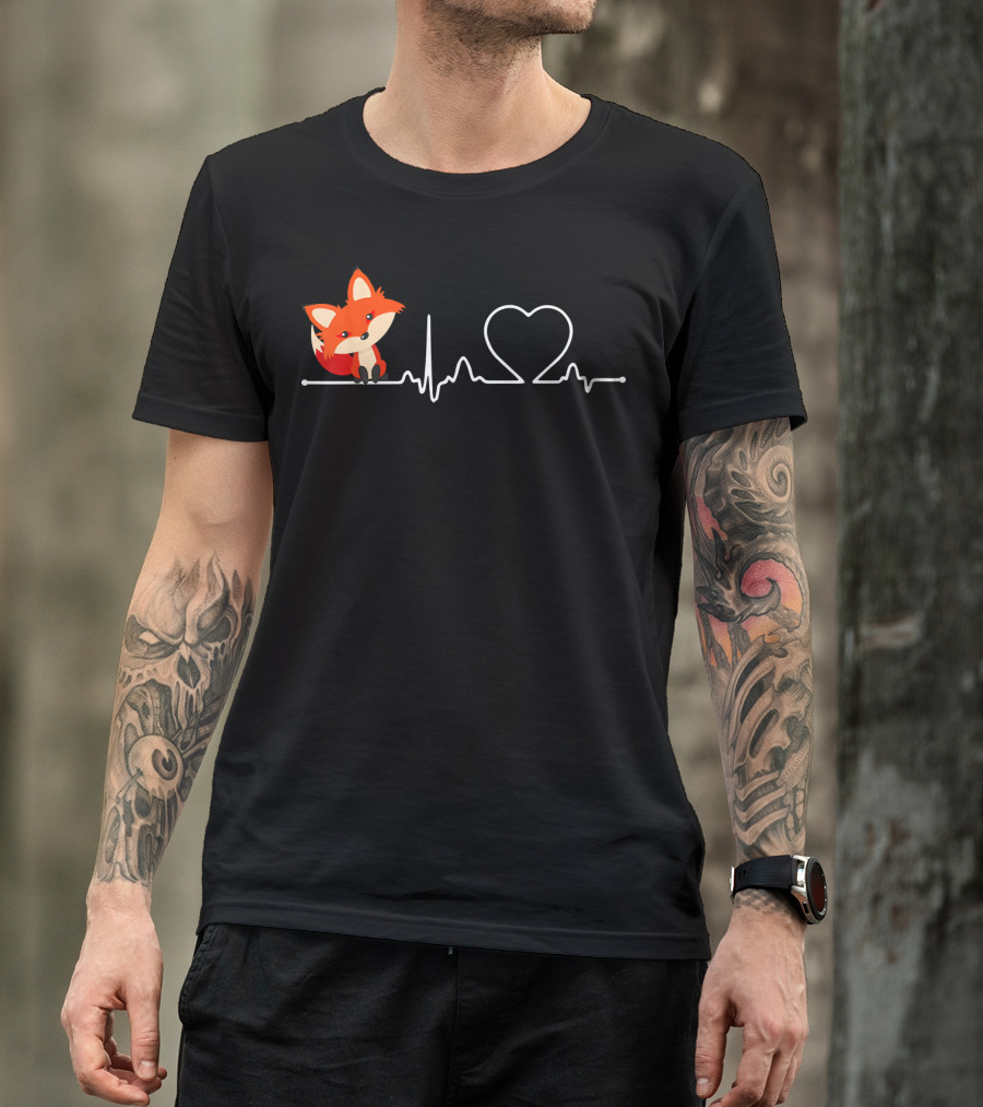 Fox Heartbeat Love With Cute Fox And Heart Line T-Shirt
