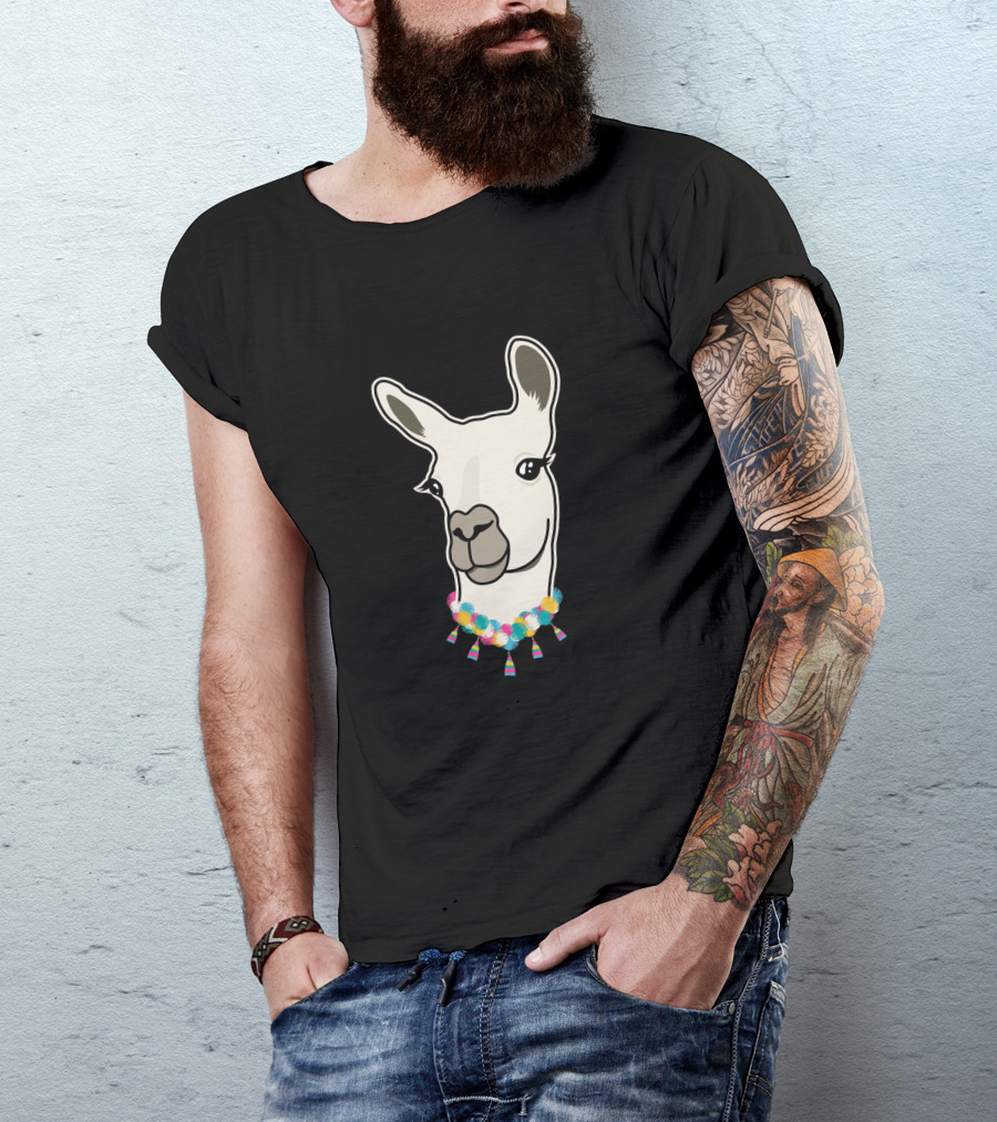 Llama Face With Colorful Necklace For Alpaca Lovers T-Shirt