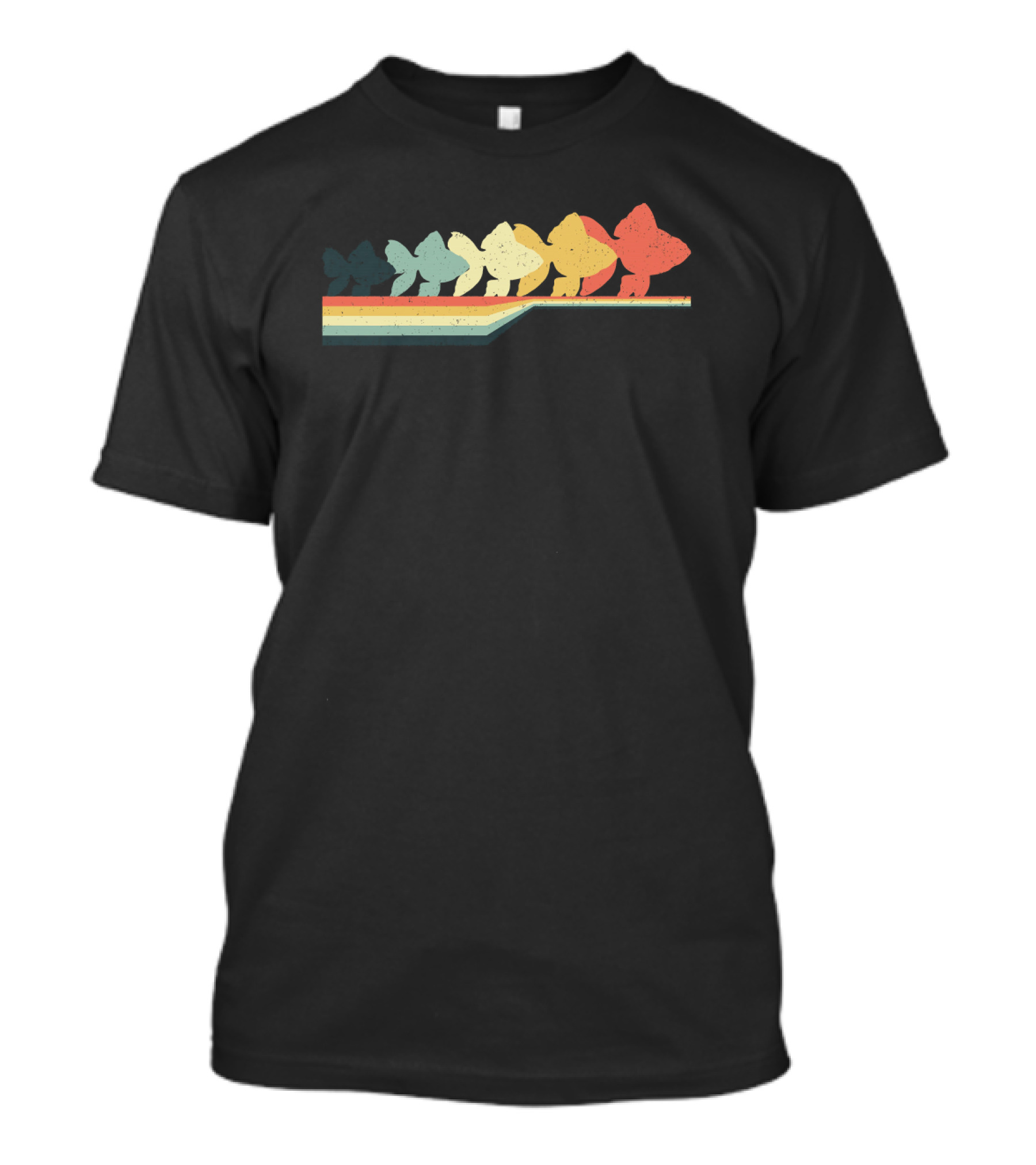 GOLDFISH Vintage Retro Colorful Silhouettes With Rainbow Stripe T-Shirt
