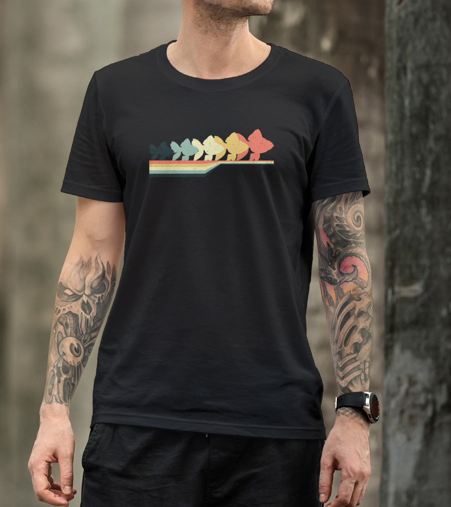 GOLDFISH Vintage Retro Colorful Silhouettes With Rainbow Stripe T-Shirt
