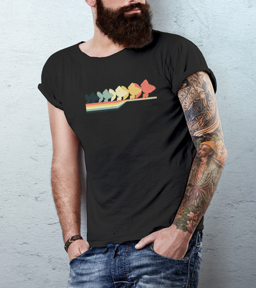GOLDFISH Vintage Retro Colorful Silhouettes With Rainbow Stripe T-Shirt