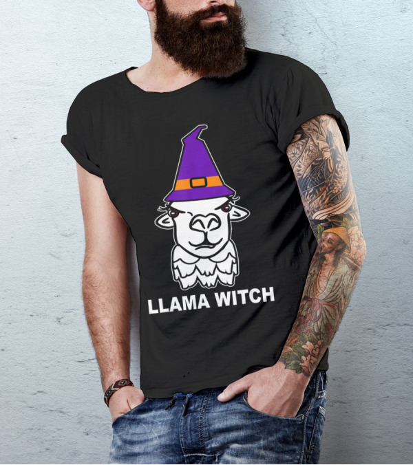 Llama Witch Halloween Funny Alpaca Lovers Creepy Hat T-Shirt