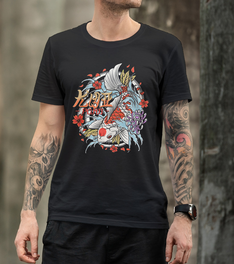 Koi Fish Japanese Kanji Floral T-Shirt