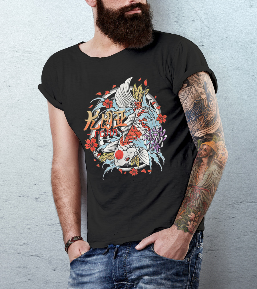 Koi Fish Japanese Kanji Floral T-Shirt