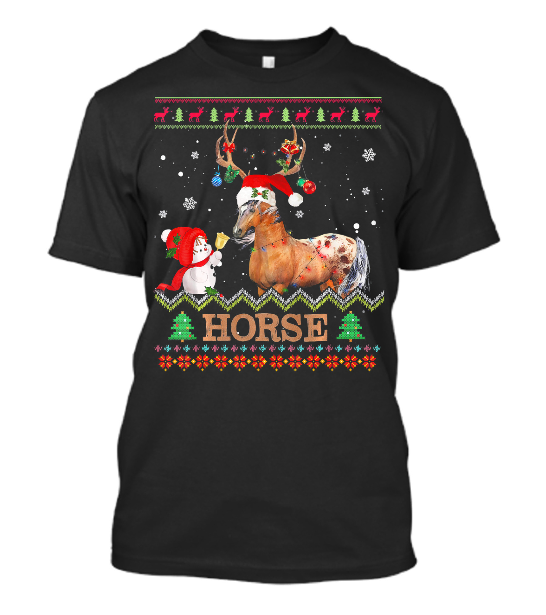 Horse Christmas Santa Hat Snowman Reindeer Ornaments Ugly T-Shirt