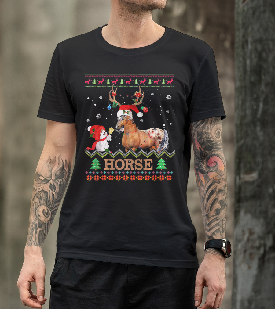 Horse Christmas Santa Hat Snowman Reindeer Ornaments Ugly T-Shirt