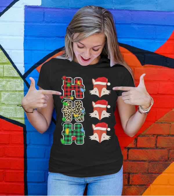 HO HO HO Plaid Leopard Santa Hat Fox Christmas Lights T-Shirt