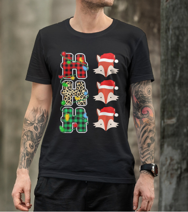 HO HO HO Plaid Leopard Santa Hat Fox Christmas Lights T-Shirt