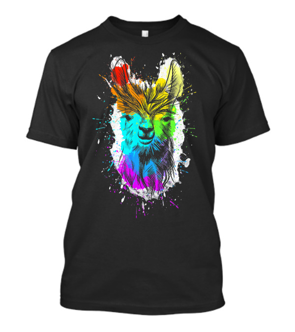 Llama Rainbow Many Color Splatter Alpaca T-Shirt