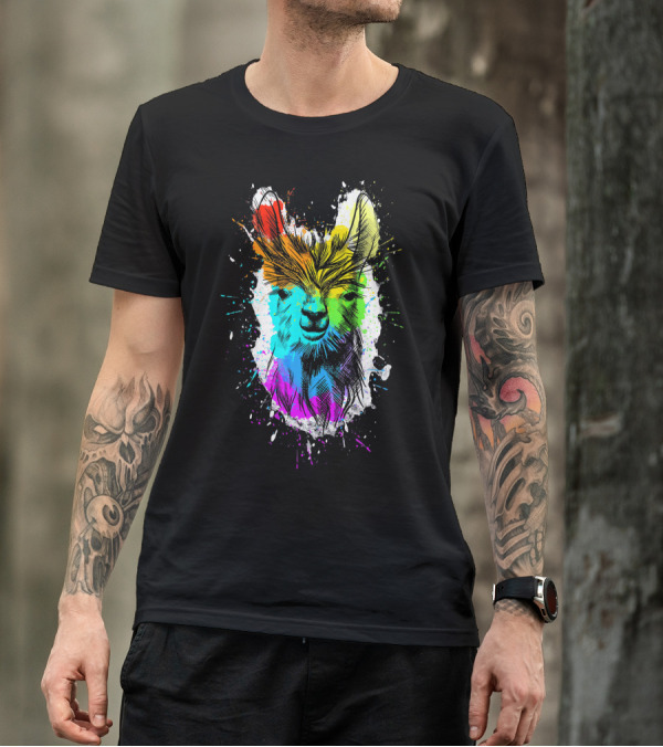 Llama Rainbow Many Color Splatter Alpaca T-Shirt