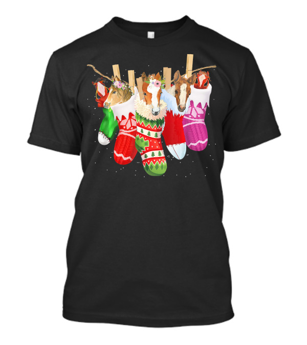Horse Christmas Socks Funny Xmas Vin With Festive Holiday Horse Heads T-Shirt