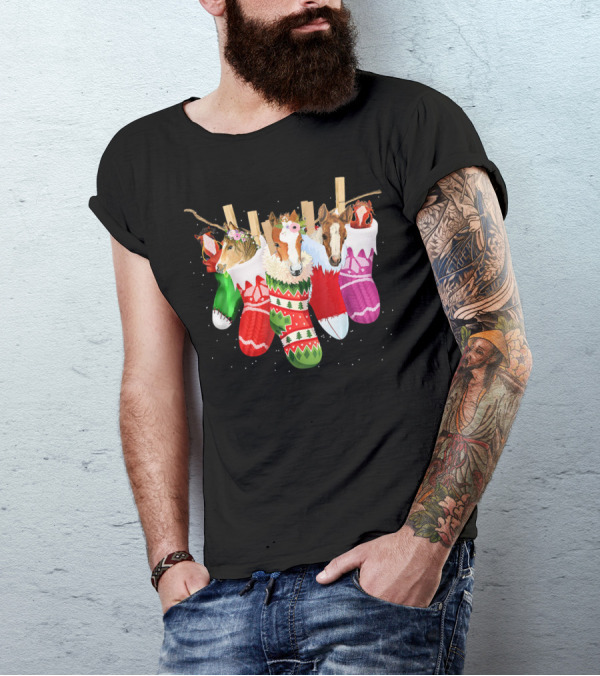Horse Christmas Socks Funny Xmas Vin With Festive Holiday Horse Heads T-Shirt