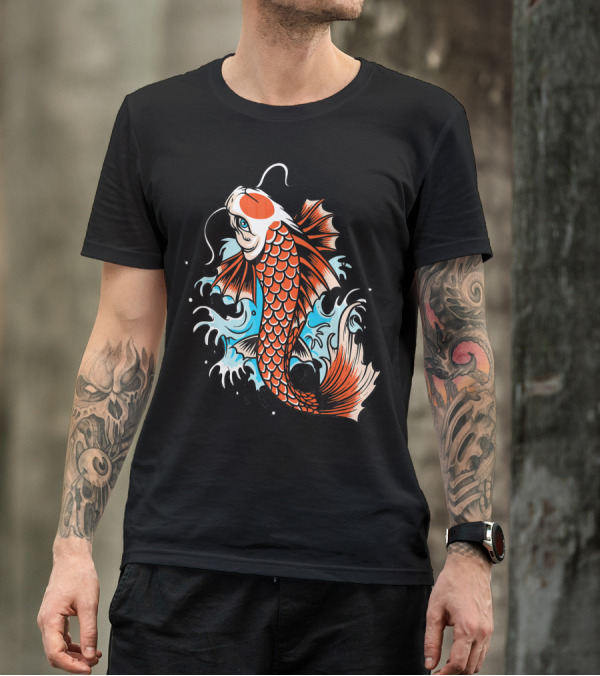 Koi Fish Japanese Art Kawaii Splash Waves T-Shirt