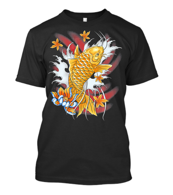 Koi Fish Carp Fisherman With Lotus And Maple Leaves T-Shirt
