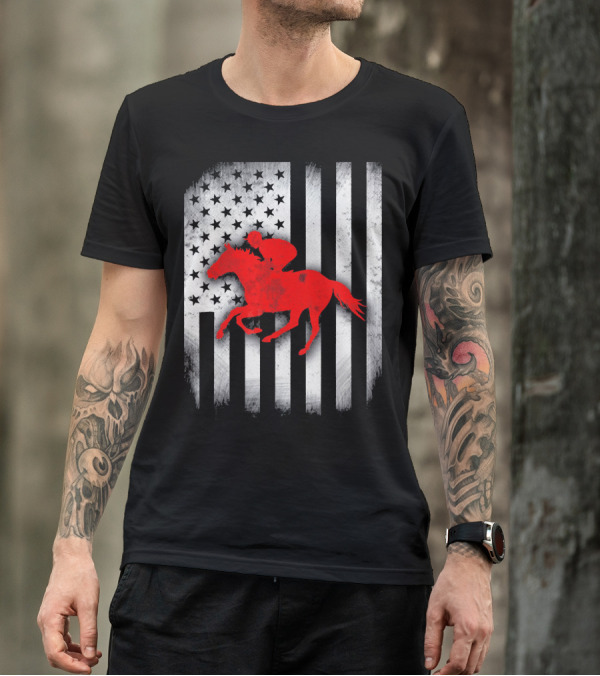 US Flag Horse Racing T-Shirt
