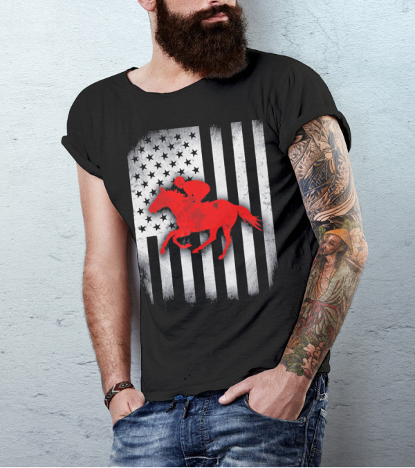 US Flag Horse Racing T-Shirt